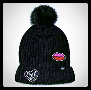VS Winter Angel Patch hat, knit beanie w/ pom pouf